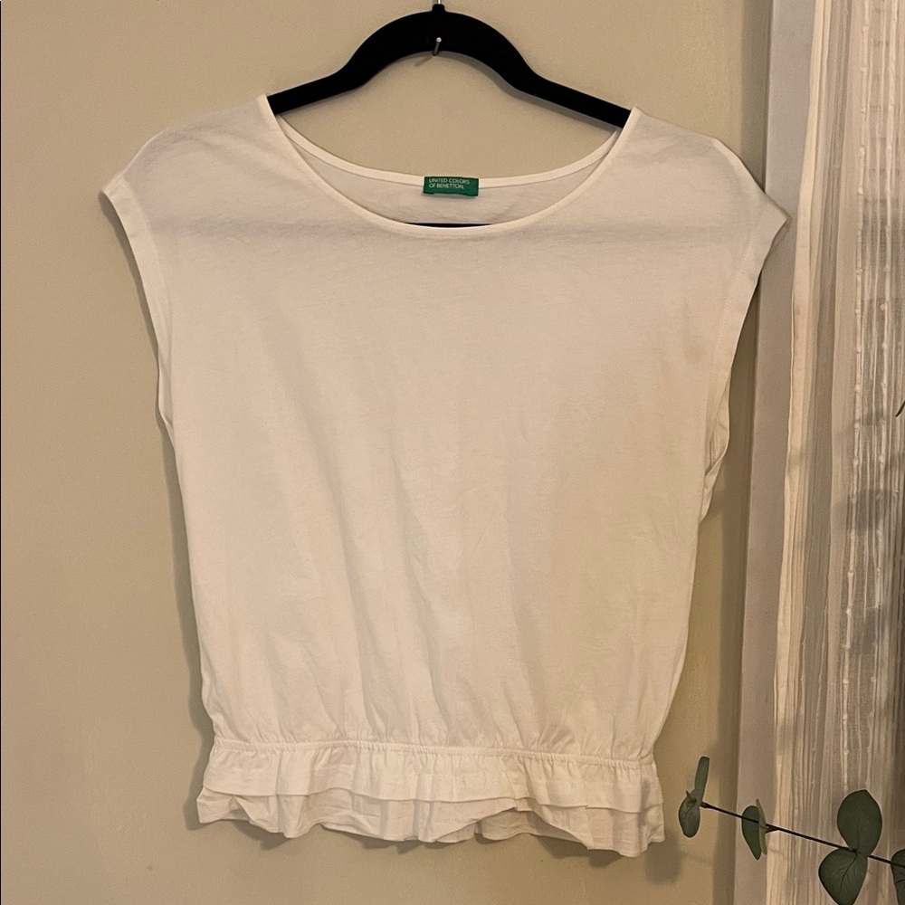 United Colors Of Benetton Cream Ruffle Blouse